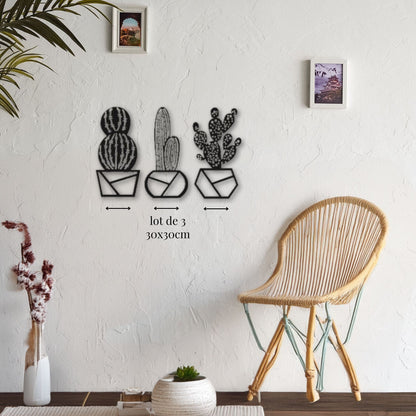 Ensemble de trois cactus en métal pour décoration murale