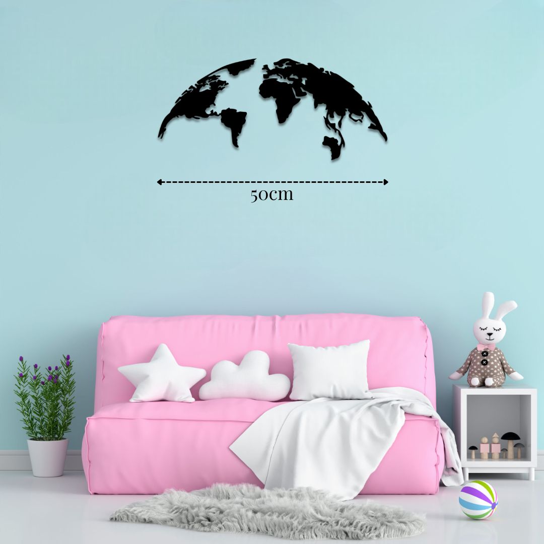 Carte Du Monde En Métal Mural - 98x75 Cm, Noir Mat - Décoration Murale Design, Facile à Accrocher